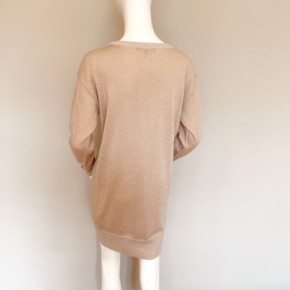 $140 AX Armani Exchange Gold Metallic Merino Blend Knit Mini Dress Long Sleeve M - Picture 10 of 15